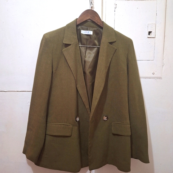 Khaki Green Oversized Boyfriend 15% Linen Blazer - Picture 1 of 6
